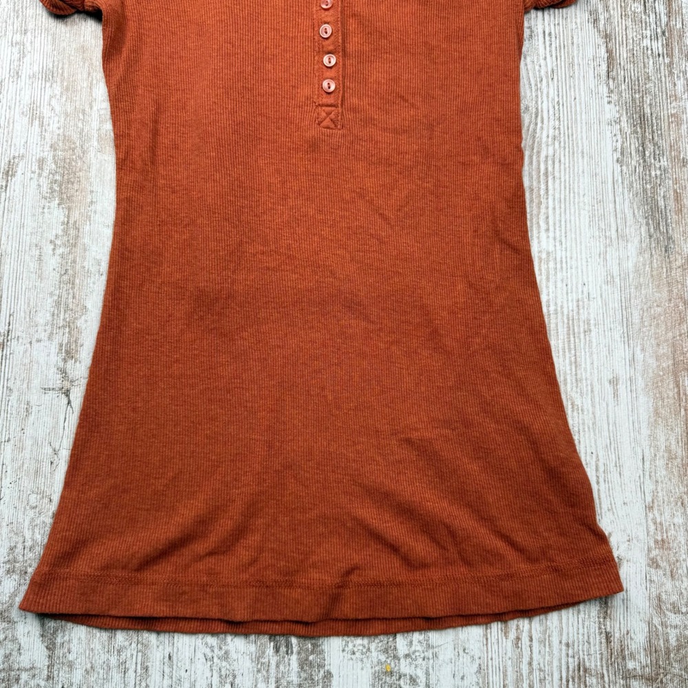 VTG Y2K Mudd Rust Orange Fitted Ribbed Henley Short Sleeve Button Top Medium - Picture 5 of 8